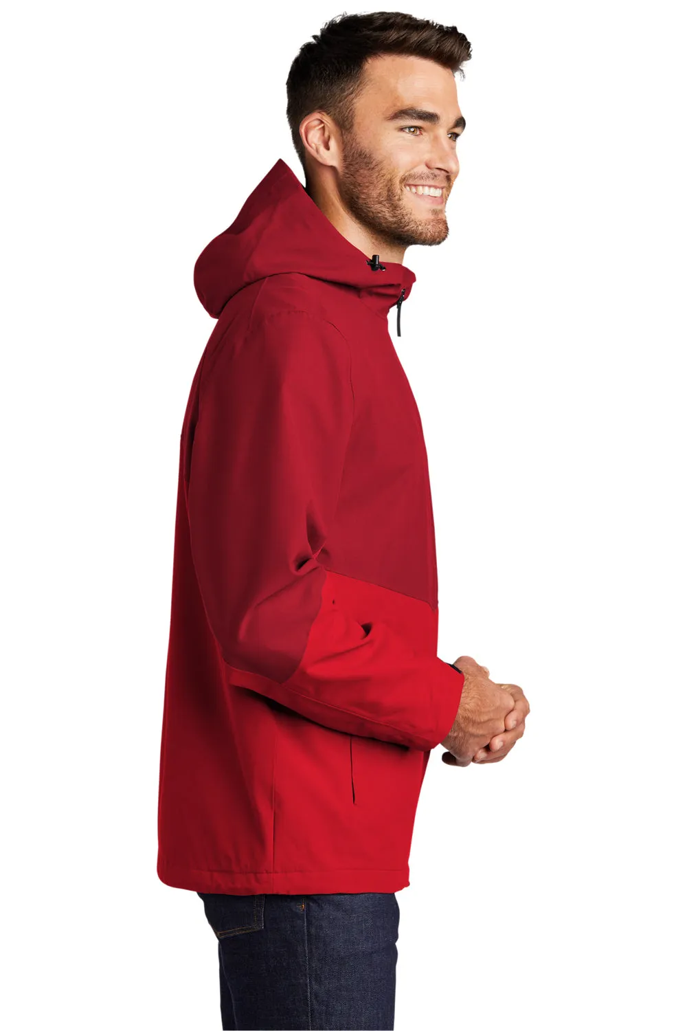 Port Authority Mens Tech Wind & Water Resistant Full Zip Hooded Rain Jacket - Sangria Red/True Red - Closeout