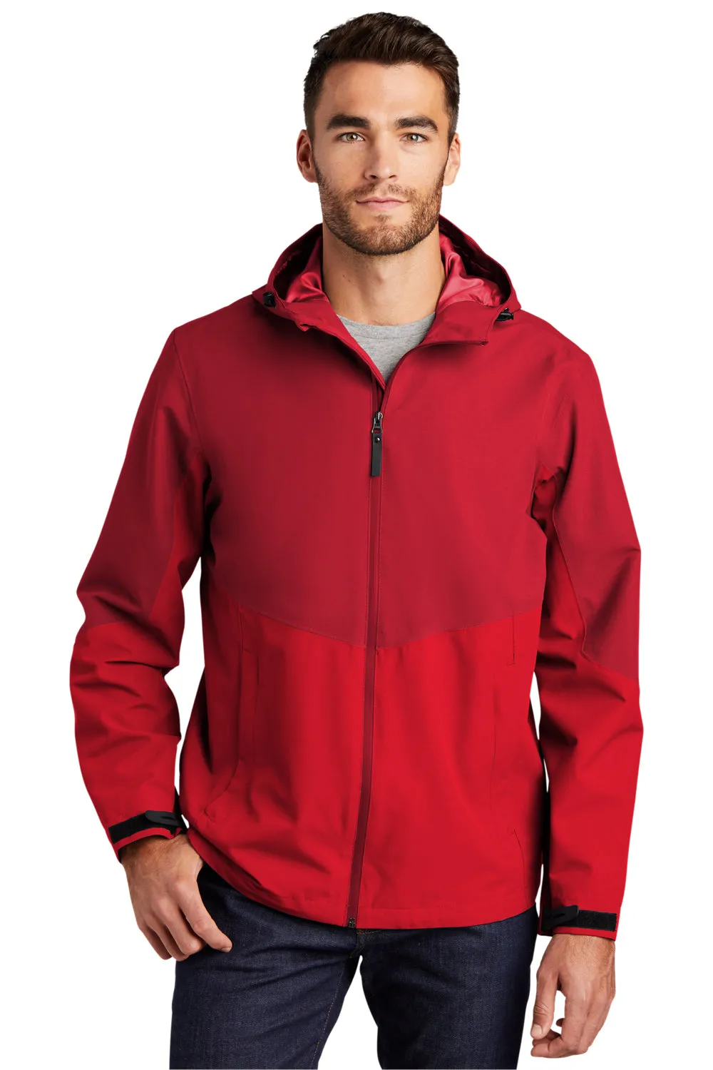 Port Authority Mens Tech Wind & Water Resistant Full Zip Hooded Rain Jacket - Sangria Red/True Red - Closeout