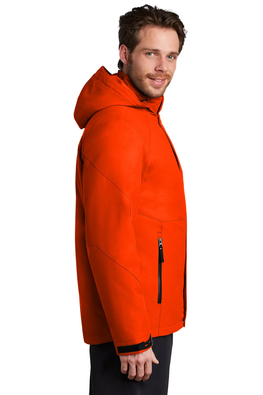 Port Authority Mens Tech Windproof & Waterproof Full Zip Hooded Jacket - Fire Orange - Closeout