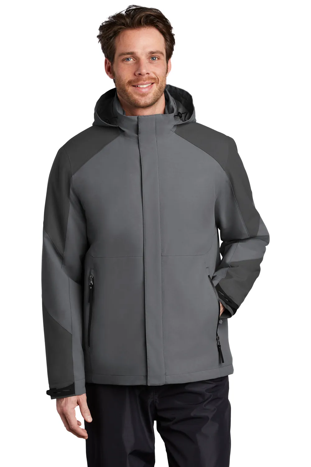 Port Authority Mens Tech Windproof & Waterproof Full Zip Hooded Jacket - Shadow Grey/Storm Grey