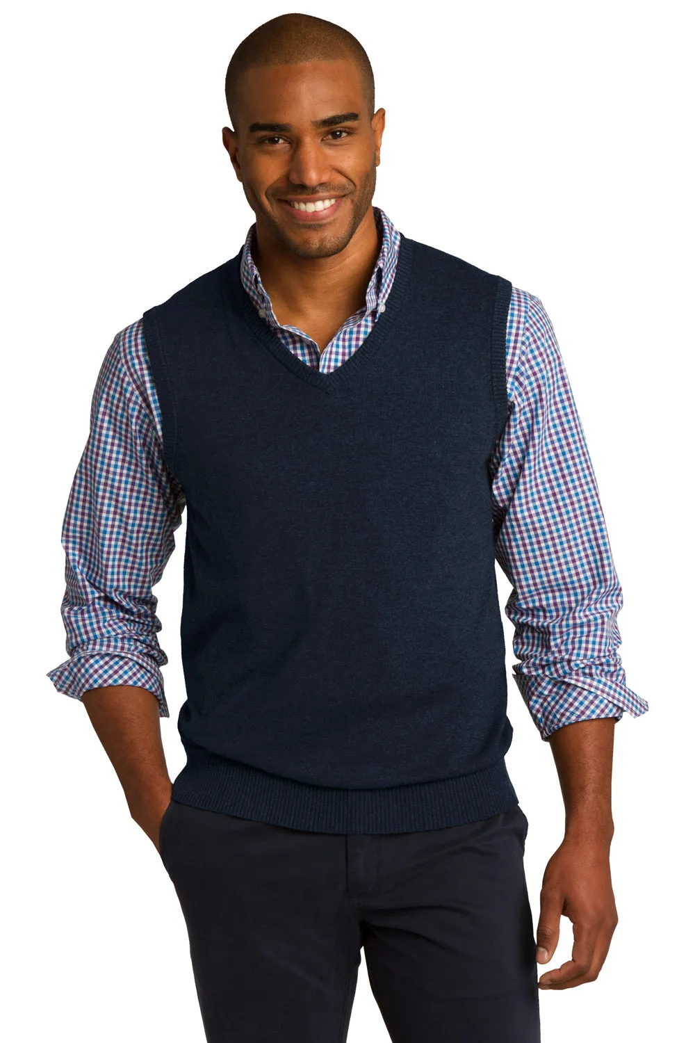 Port Authority Mens V-Neck Sweater Vest - Navy Blue - Closeout