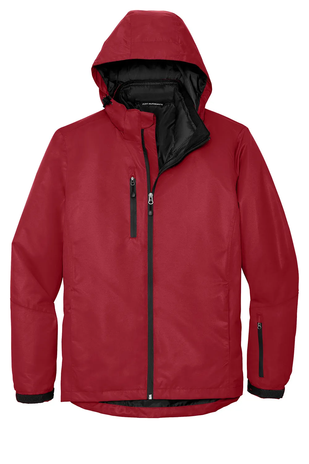 Port Authority Mens Vortex 3-in-1 Waterproof Full Zip Hooded Jacket - Rich Red/Black