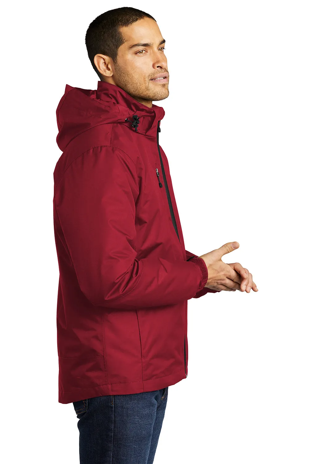 Port Authority Mens Vortex 3-in-1 Waterproof Full Zip Hooded Jacket - Rich Red/Black