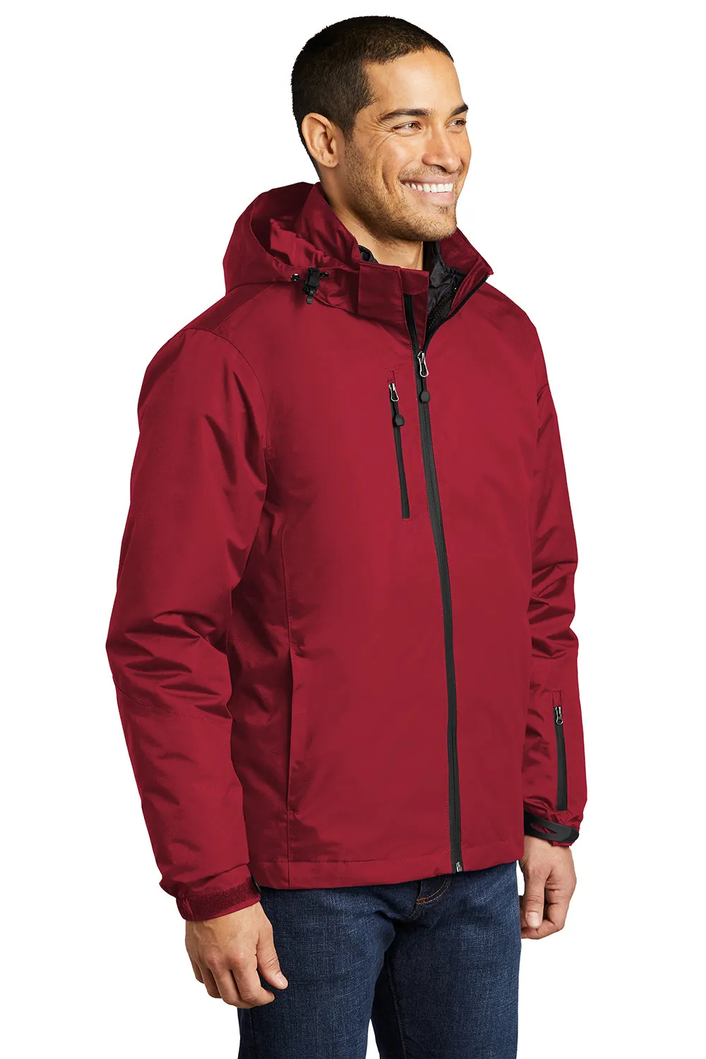 Port Authority Mens Vortex 3-in-1 Waterproof Full Zip Hooded Jacket - Rich Red/Black