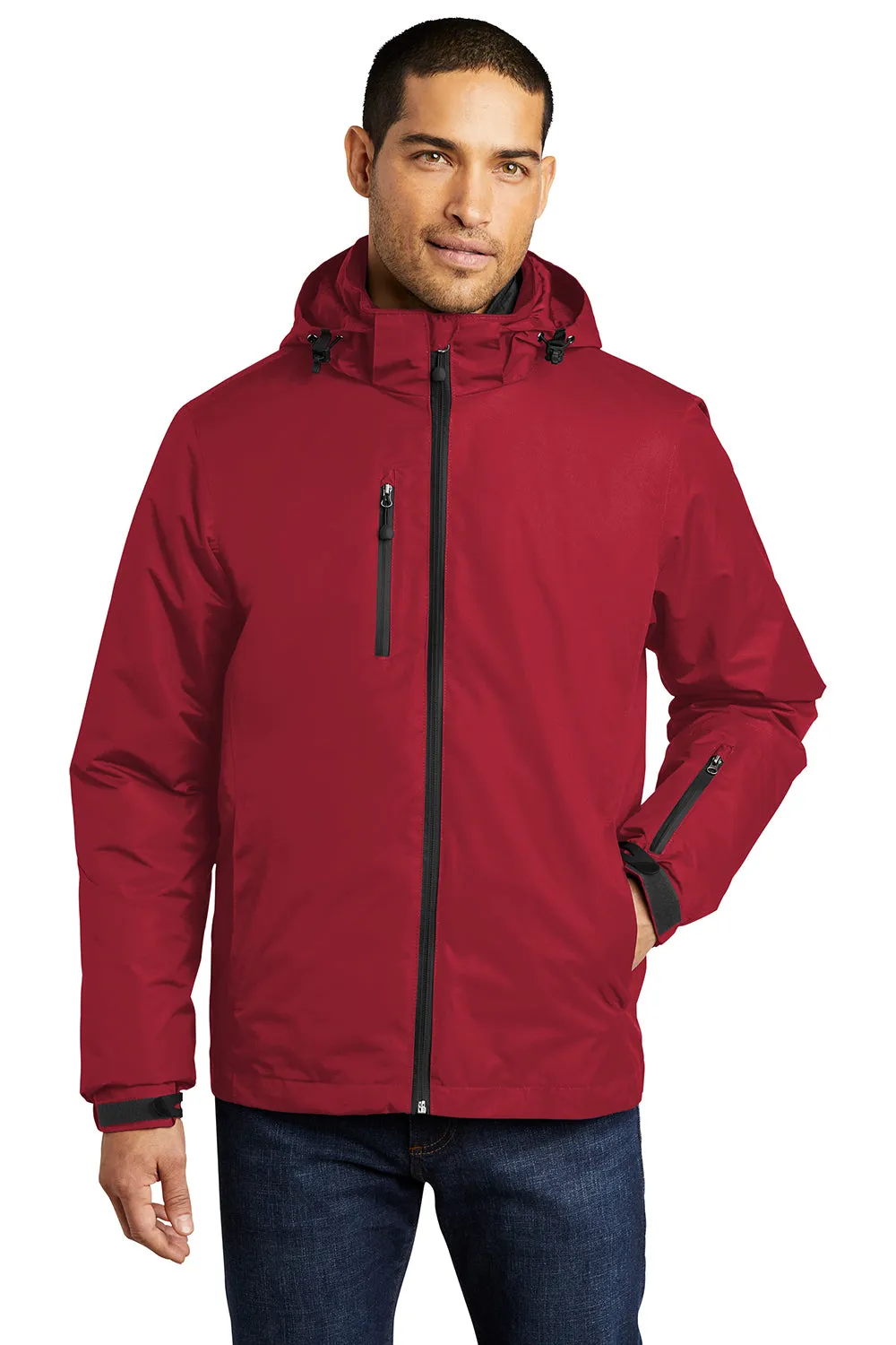 Port Authority Mens Vortex 3-in-1 Waterproof Full Zip Hooded Jacket - Rich Red/Black