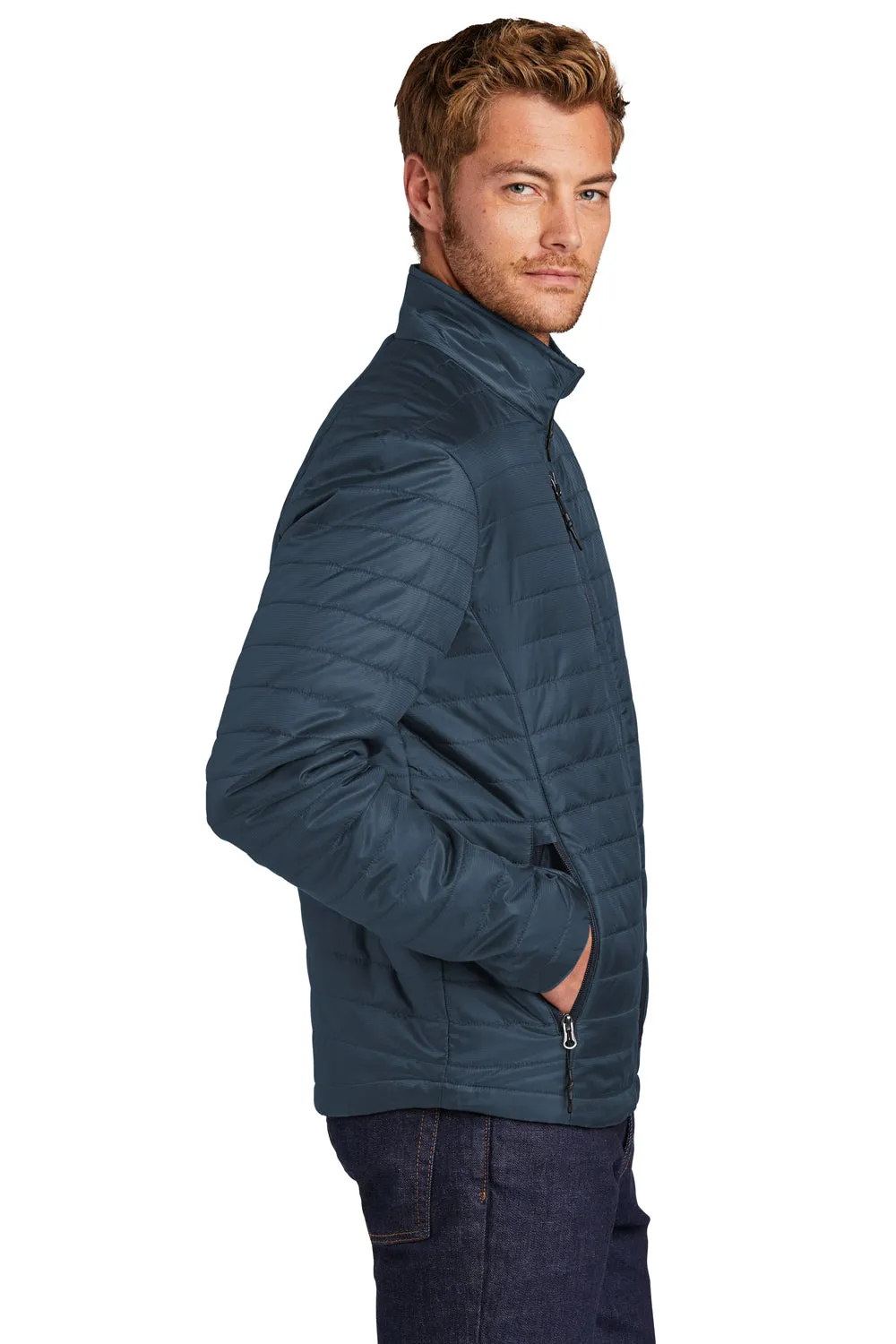 Port Authority Mens Water Resistant Packable Puffy Full Zip Jacket - Regatta Blue/River Navy Blue
