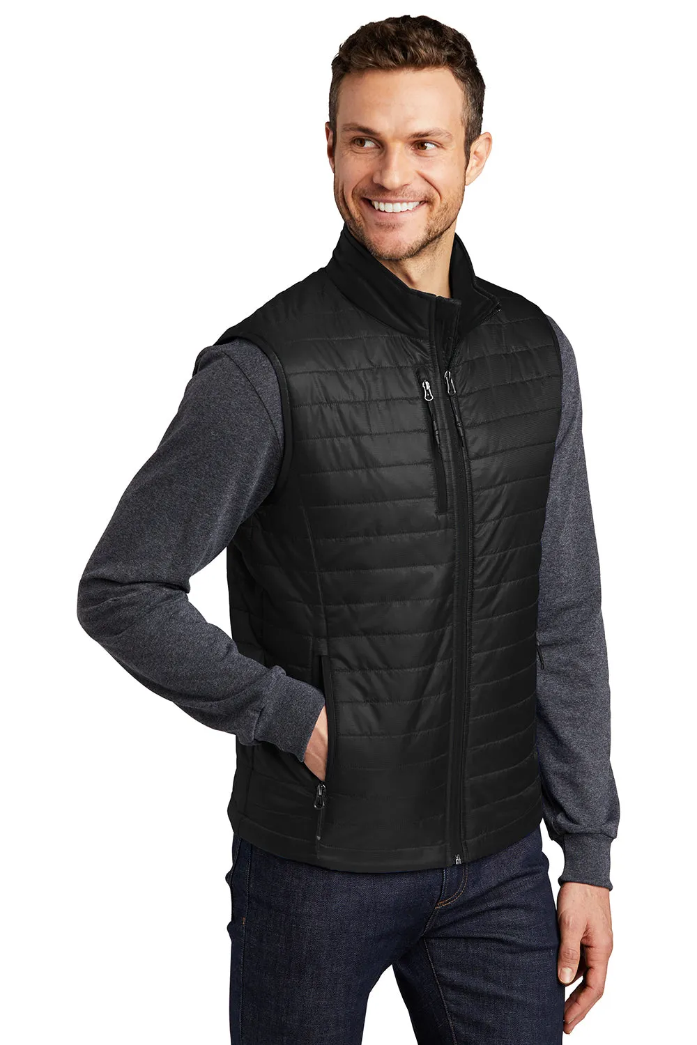 Port Authority Mens Water Resistant Packable Puffy Full Zip Vest - Deep Black