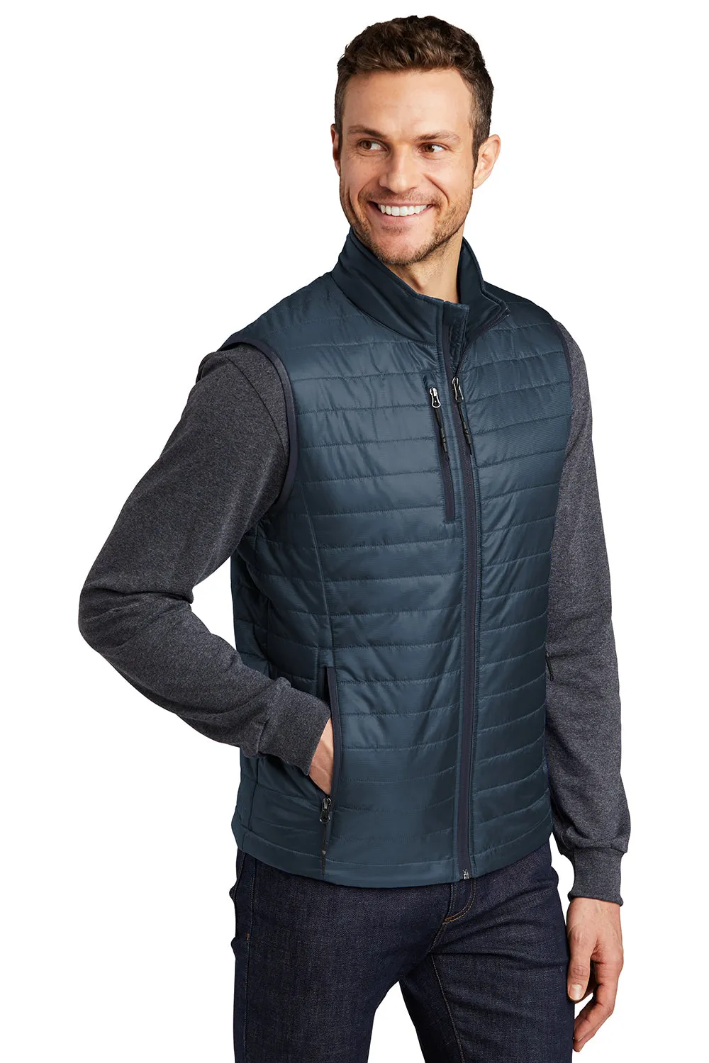 Port Authority Mens Water Resistant Packable Puffy Full Zip Vest - Regatta Blue/River Navy Blue