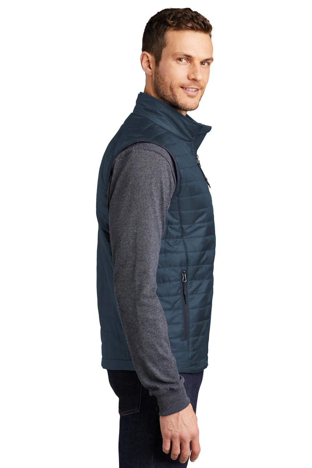 Port Authority Mens Water Resistant Packable Puffy Full Zip Vest - Regatta Blue/River Navy Blue