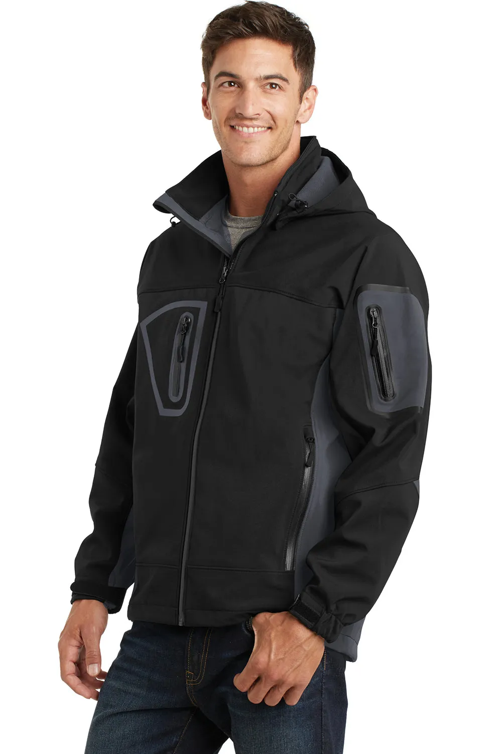 Port Authority Mens Waterproof Full Zip Hooded Jacket - Black/Graphite Grey