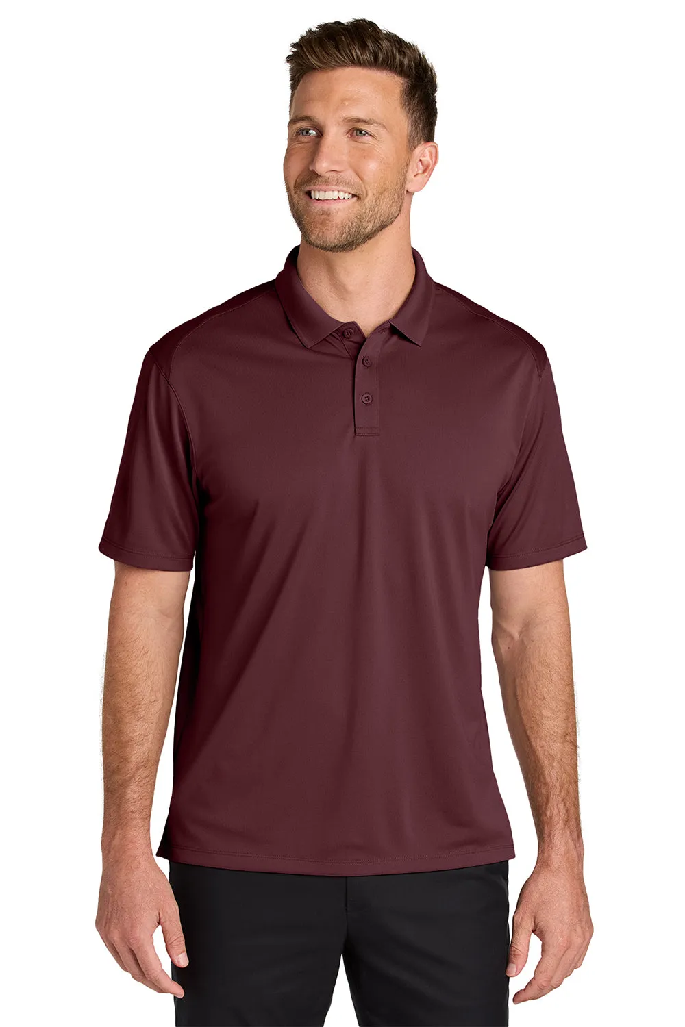 Port Authority Mens Wearever Moisture Wicking Pique Short Sleeve Polo Shirt - Burgundy