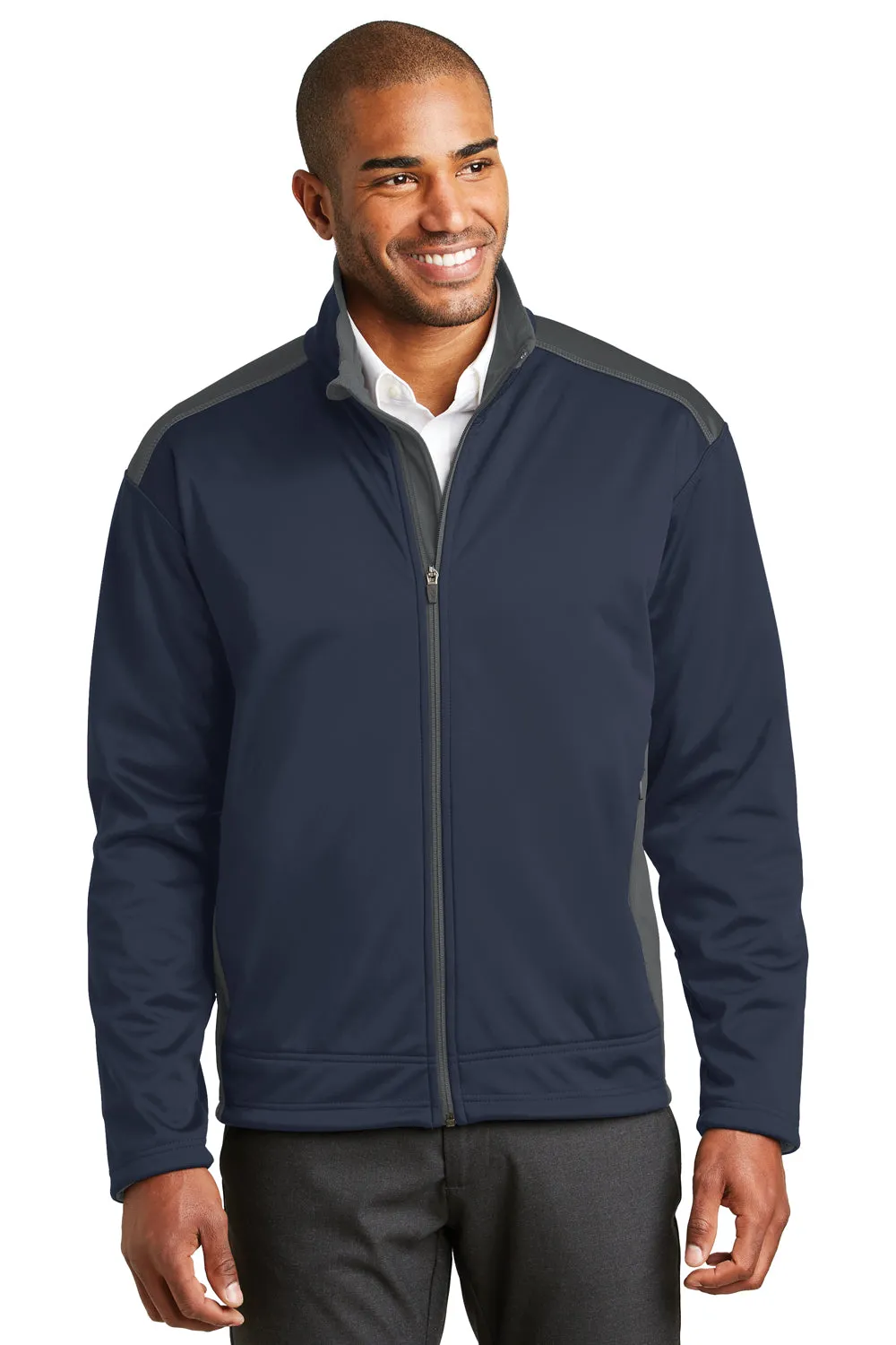 Port Authority Mens Wind & Water Resistant Full Zip Jacket - Navy Blue/Graphite Grey - Closeout
