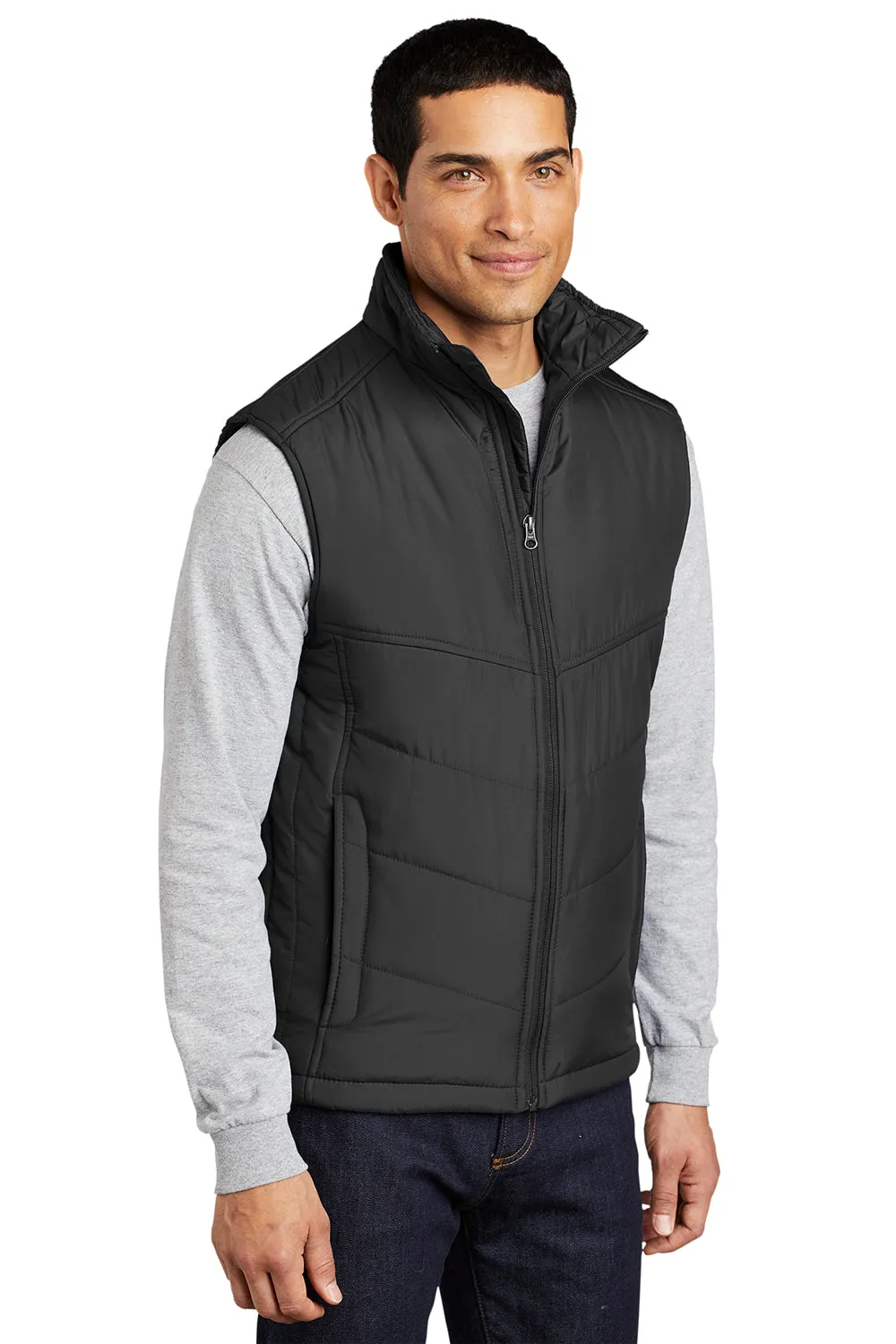 Port Authority Mens Wind & Water Resistant Full Zip Puffy Vest - Black