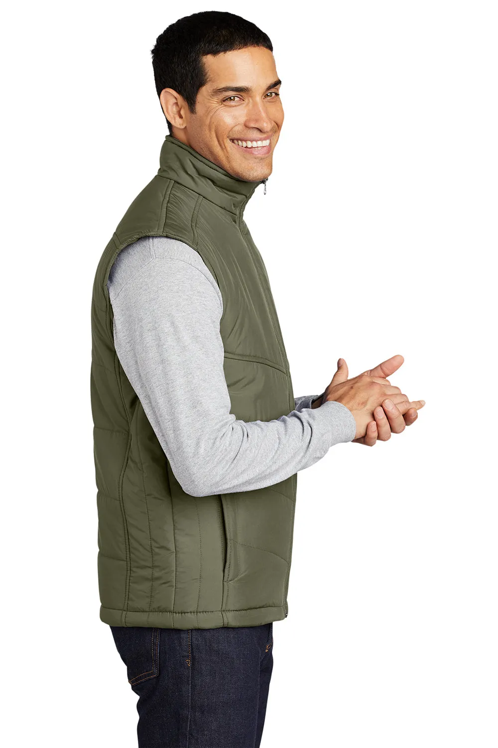 Port Authority Mens Wind & Water Resistant Full Zip Puffy Vest - Olive Green