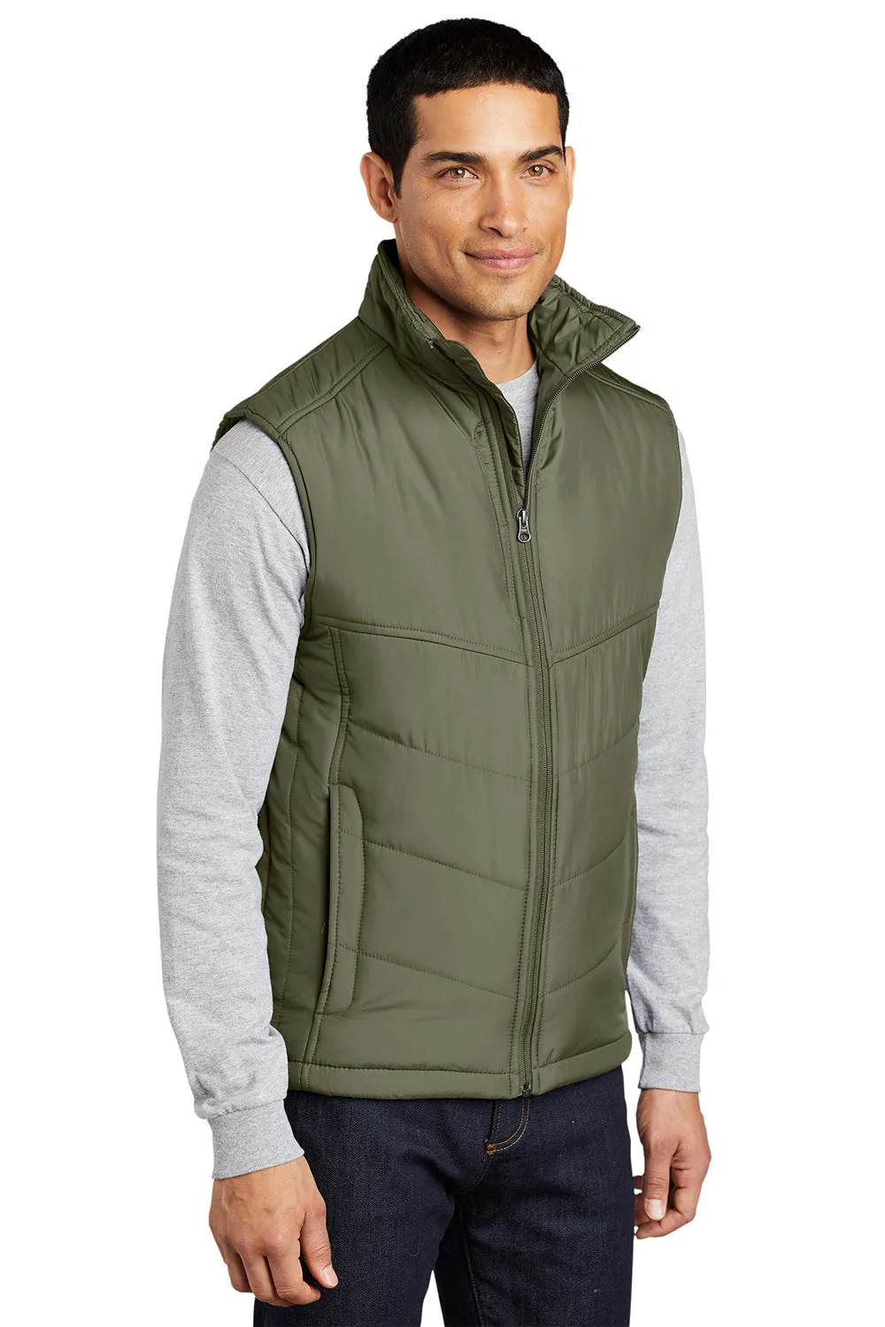 Port Authority Mens Wind & Water Resistant Full Zip Puffy Vest - Olive Green