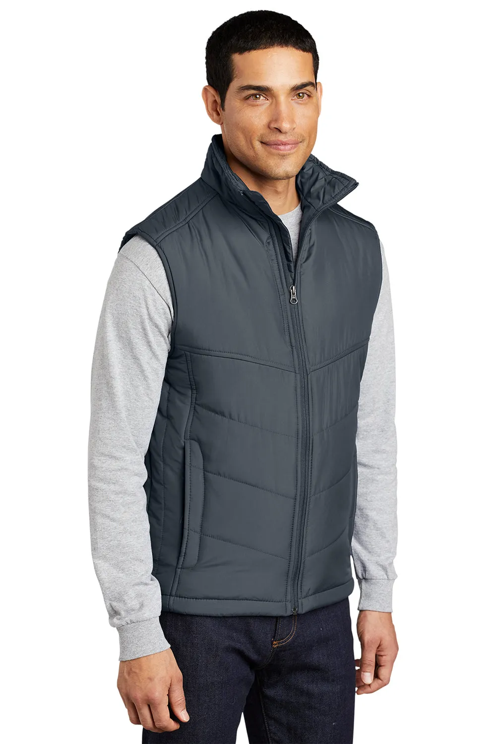 Port Authority Mens Wind & Water Resistant Full Zip Puffy Vest - Slate Grey