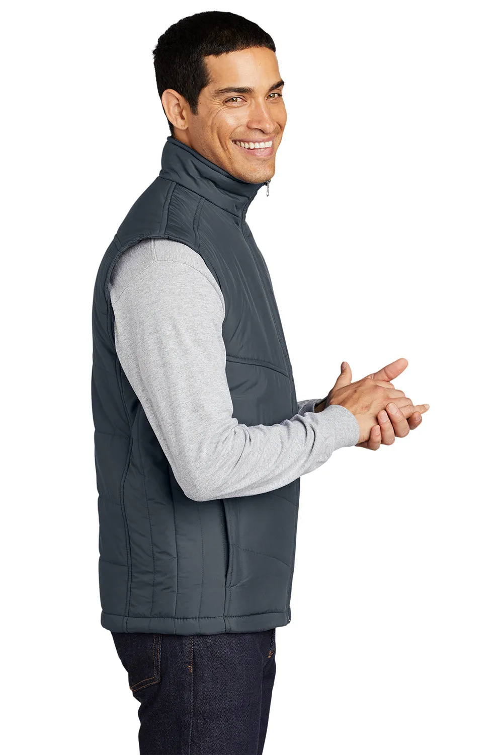 Port Authority Mens Wind & Water Resistant Full Zip Puffy Vest - Slate Grey