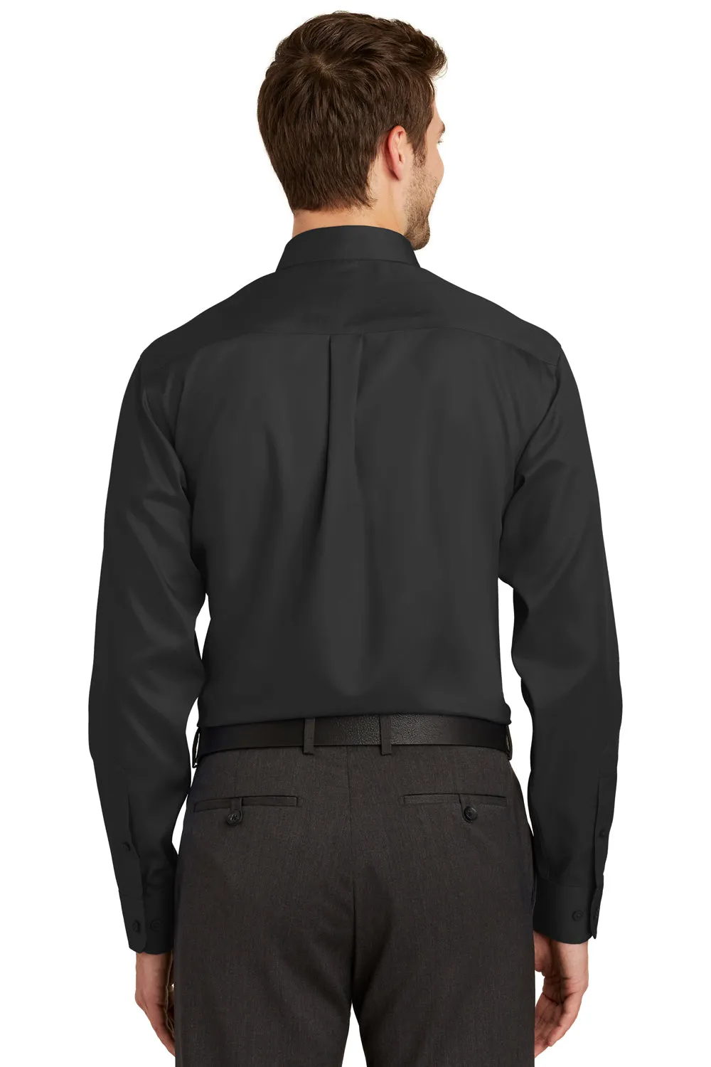 Port Authority Mens Wrinkle Resistant Long Sleeve Button Down Shirt w/ Pocket - Black - Closeout