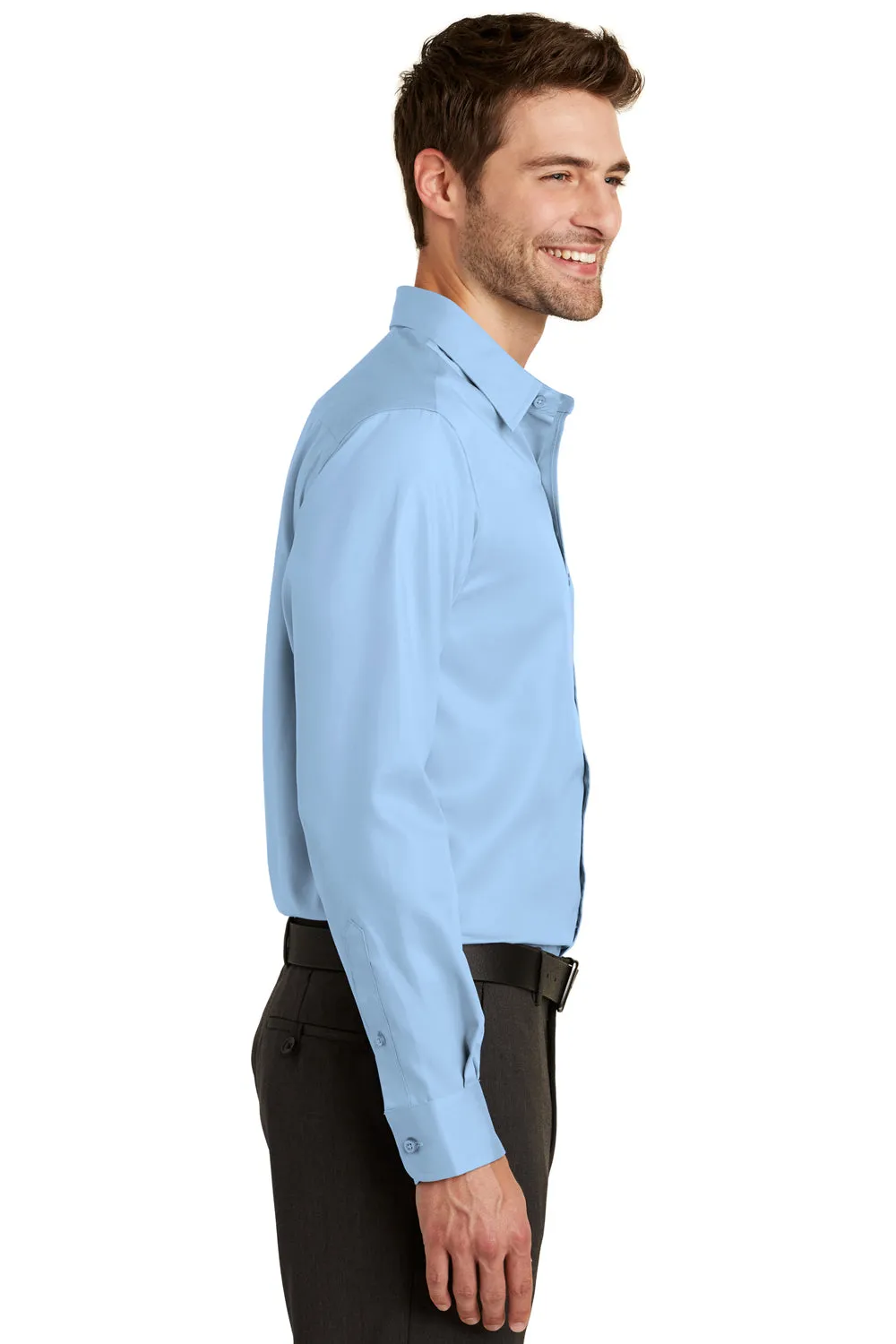 Port Authority Mens Wrinkle Resistant Long Sleeve Button Down Shirt w/ Pocket - Sky Blue - Closeout