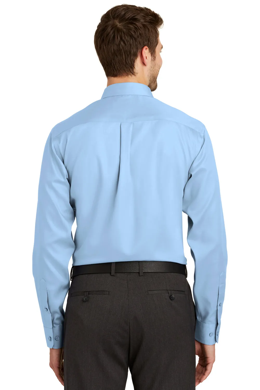 Port Authority Mens Wrinkle Resistant Long Sleeve Button Down Shirt w/ Pocket - Sky Blue - Closeout