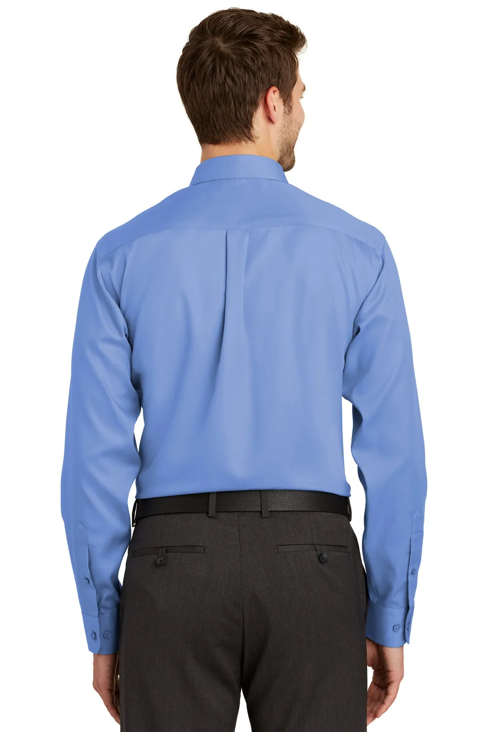 Port Authority Mens Wrinkle Resistant Long Sleeve Button Down Shirt w/ Pocket - Ultramarine Blue - Closeout