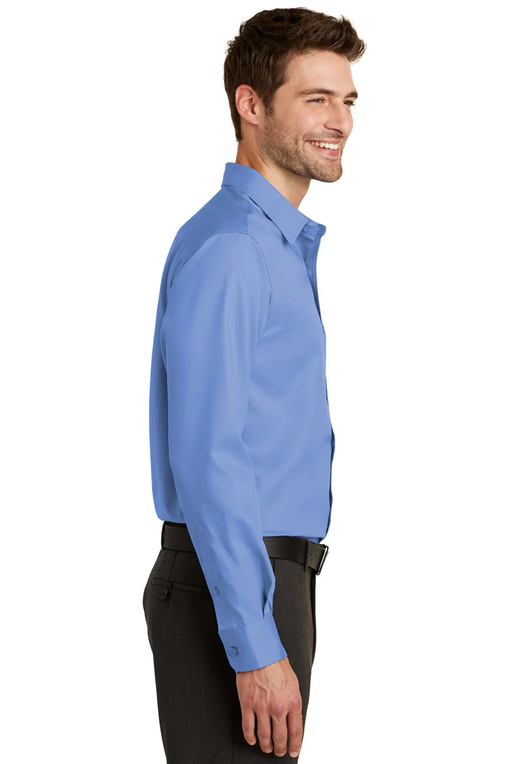 Port Authority Mens Wrinkle Resistant Long Sleeve Button Down Shirt w/ Pocket - Ultramarine Blue - Closeout