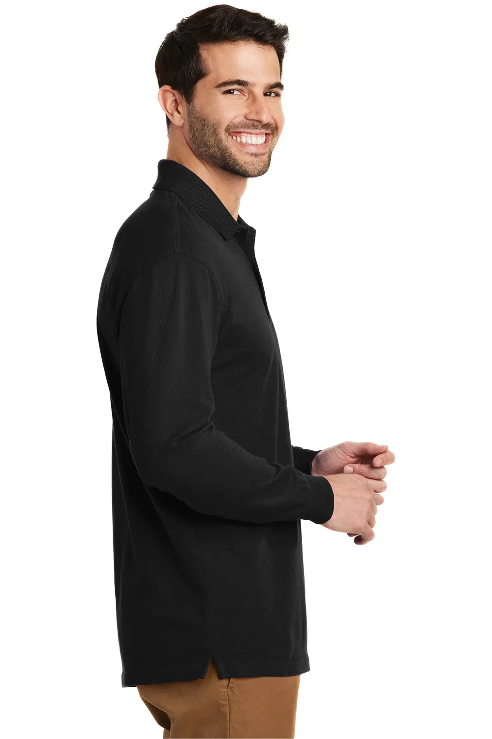 Port Authority Mens Wrinkle Resistant Long Sleeve Polo Shirt - Black