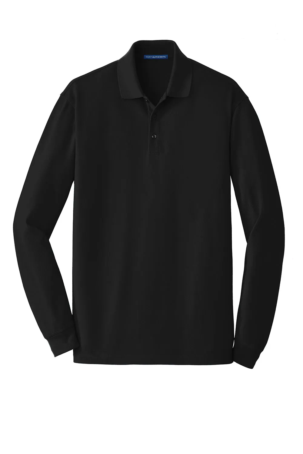 Port Authority Mens Wrinkle Resistant Long Sleeve Polo Shirt - Black