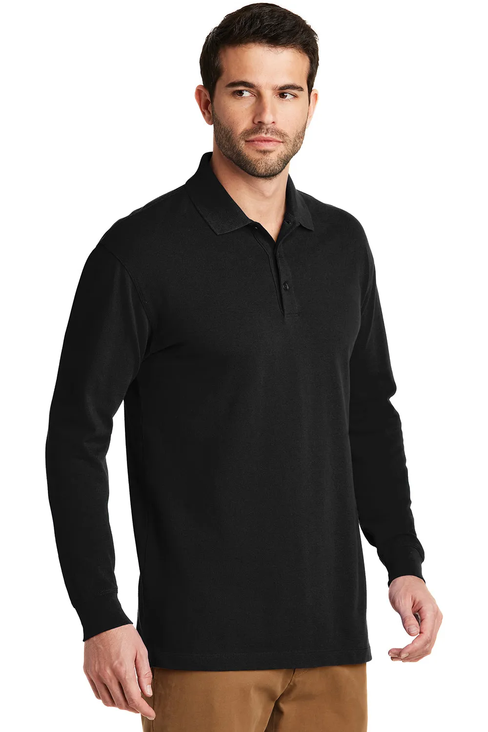 Port Authority Mens Wrinkle Resistant Long Sleeve Polo Shirt - Black