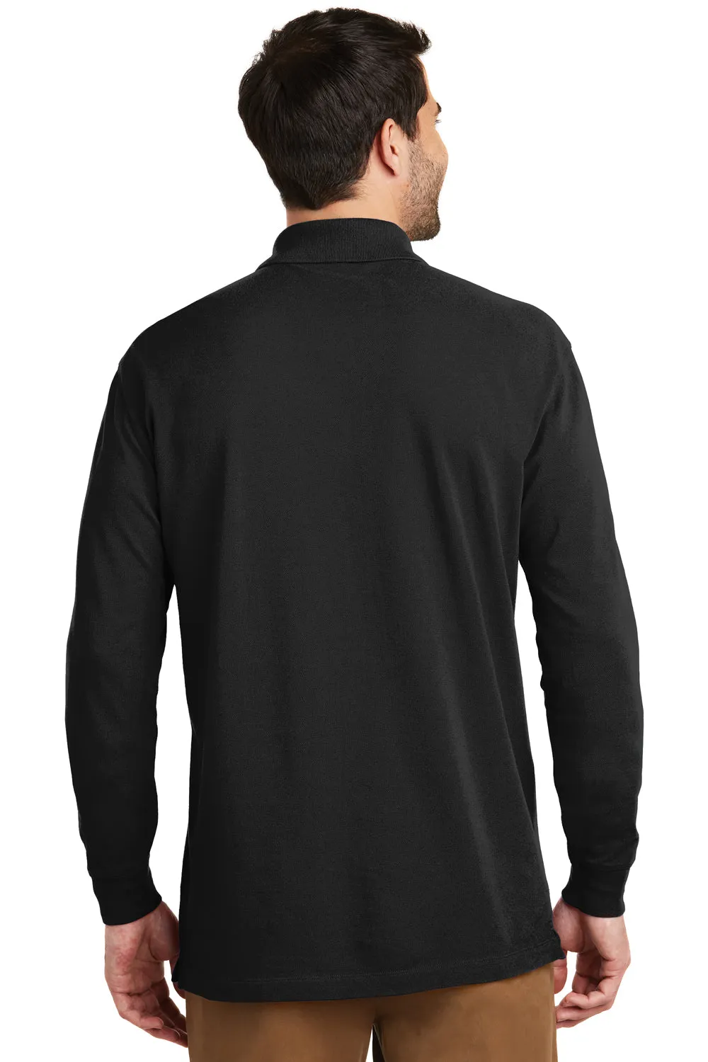 Port Authority Mens Wrinkle Resistant Long Sleeve Polo Shirt - Black