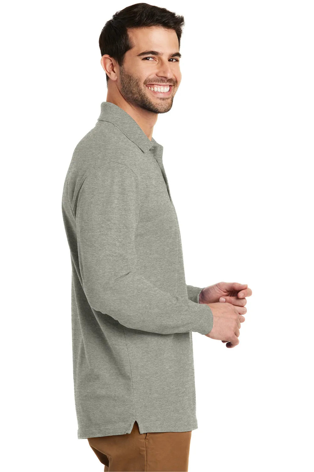Port Authority Mens Wrinkle Resistant Long Sleeve Polo Shirt - Heather Oxford Grey