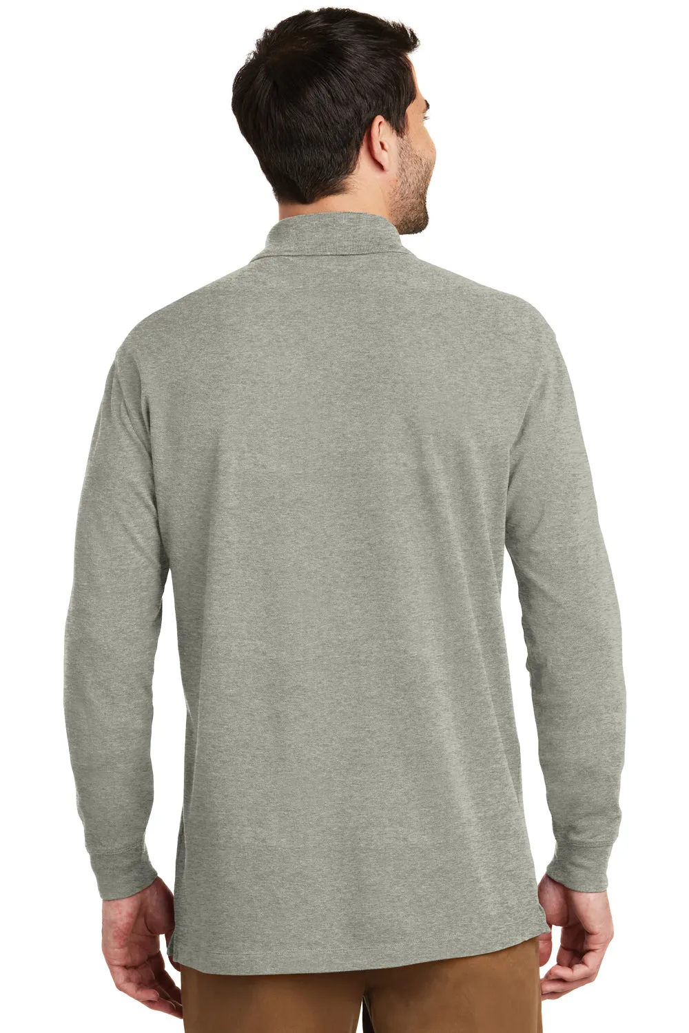 Port Authority Mens Wrinkle Resistant Long Sleeve Polo Shirt - Heather Oxford Grey