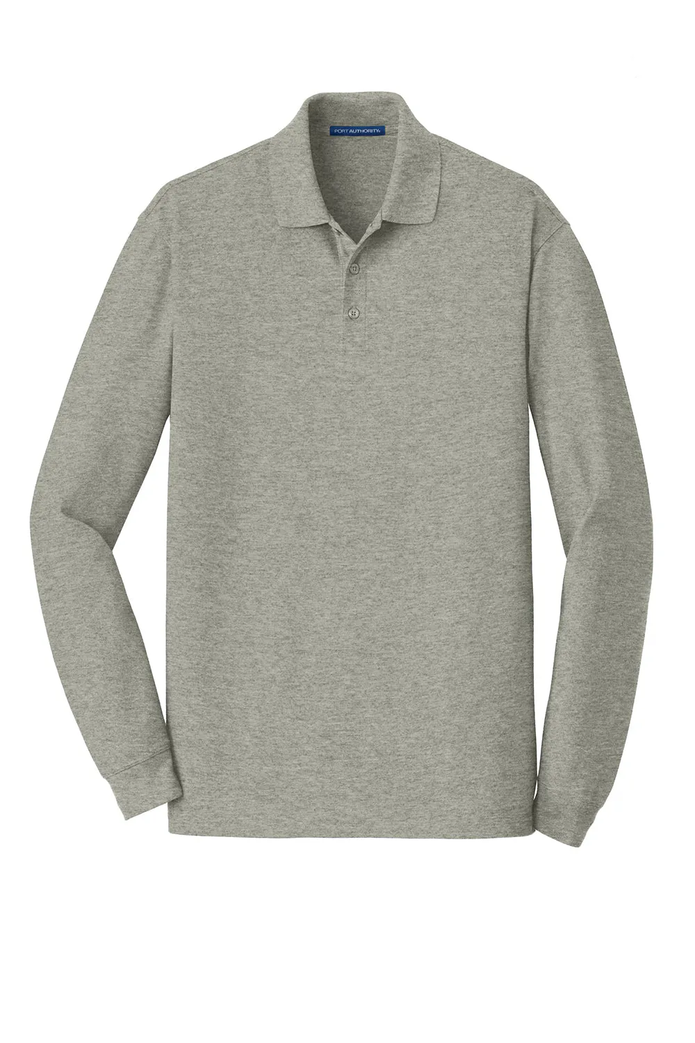 Port Authority Mens Wrinkle Resistant Long Sleeve Polo Shirt - Heather Oxford Grey