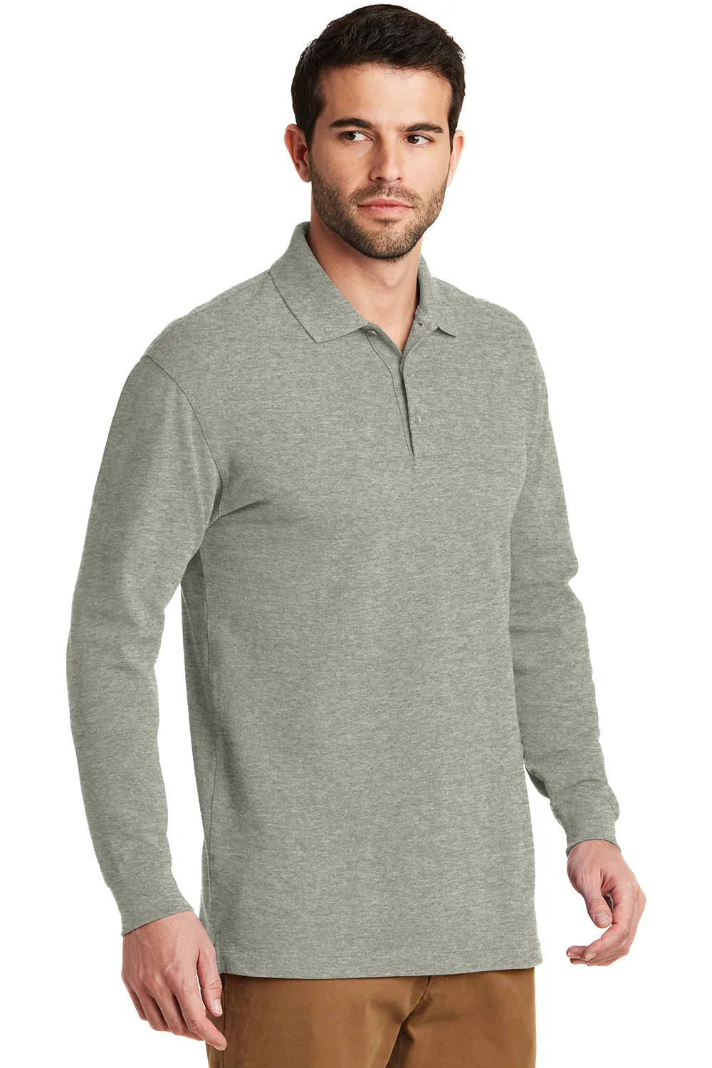 Port Authority Mens Wrinkle Resistant Long Sleeve Polo Shirt - Heather Oxford Grey