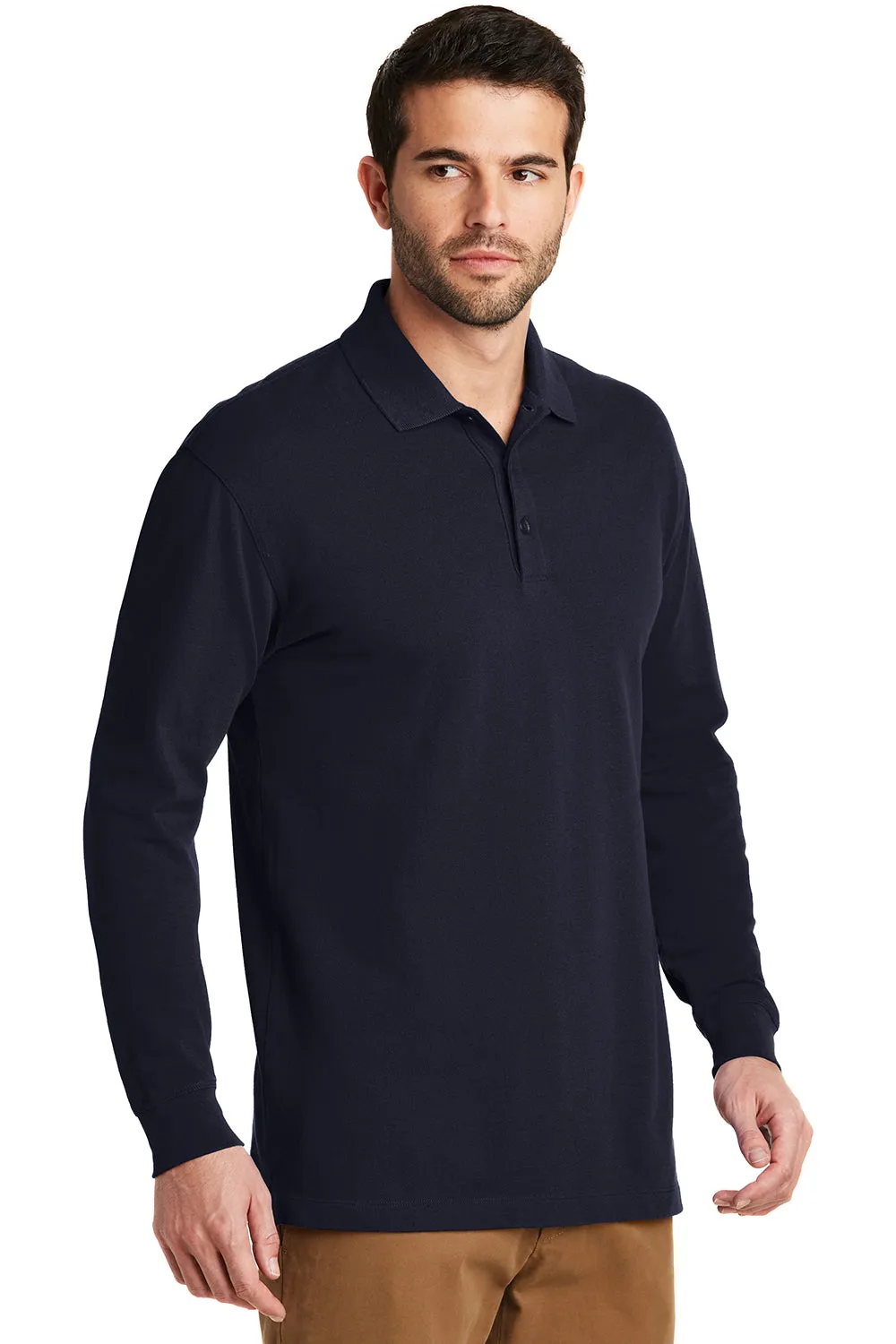 Port Authority Mens Wrinkle Resistant Long Sleeve Polo Shirt - Navy Blue