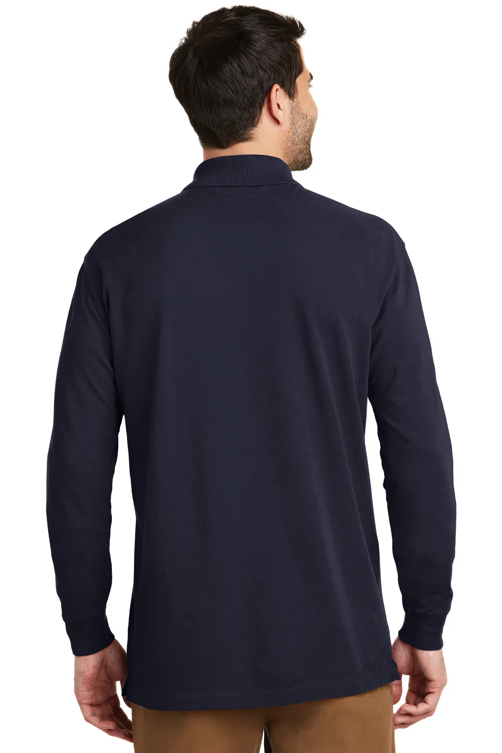 Port Authority Mens Wrinkle Resistant Long Sleeve Polo Shirt - Navy Blue