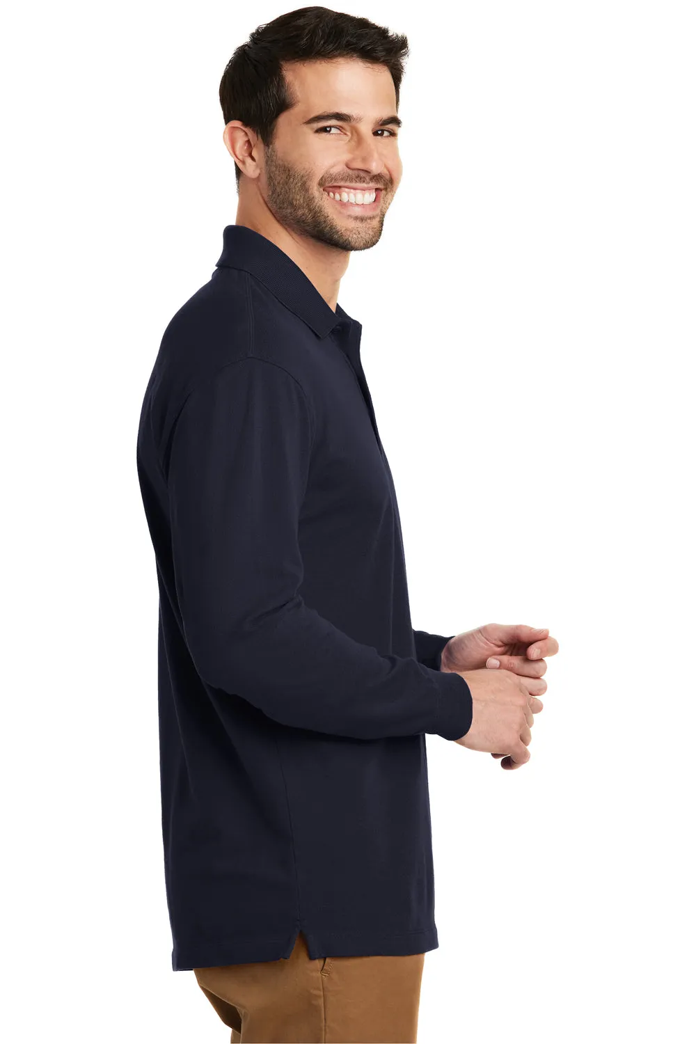 Port Authority Mens Wrinkle Resistant Long Sleeve Polo Shirt - Navy Blue