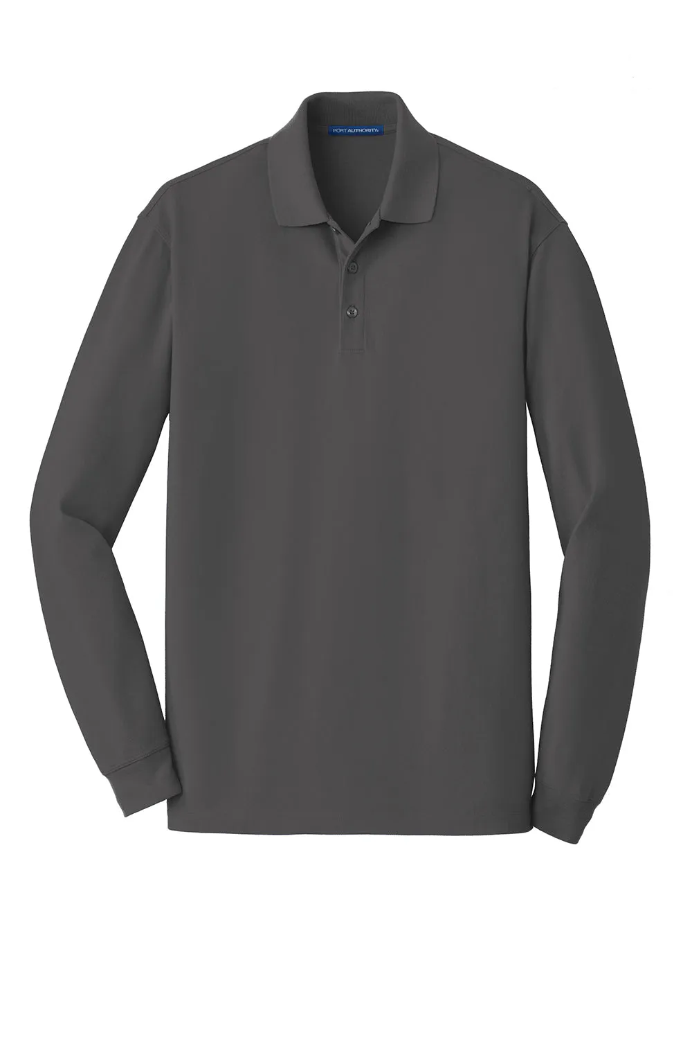 Port Authority Mens Wrinkle Resistant Long Sleeve Polo Shirt - Sterling Grey