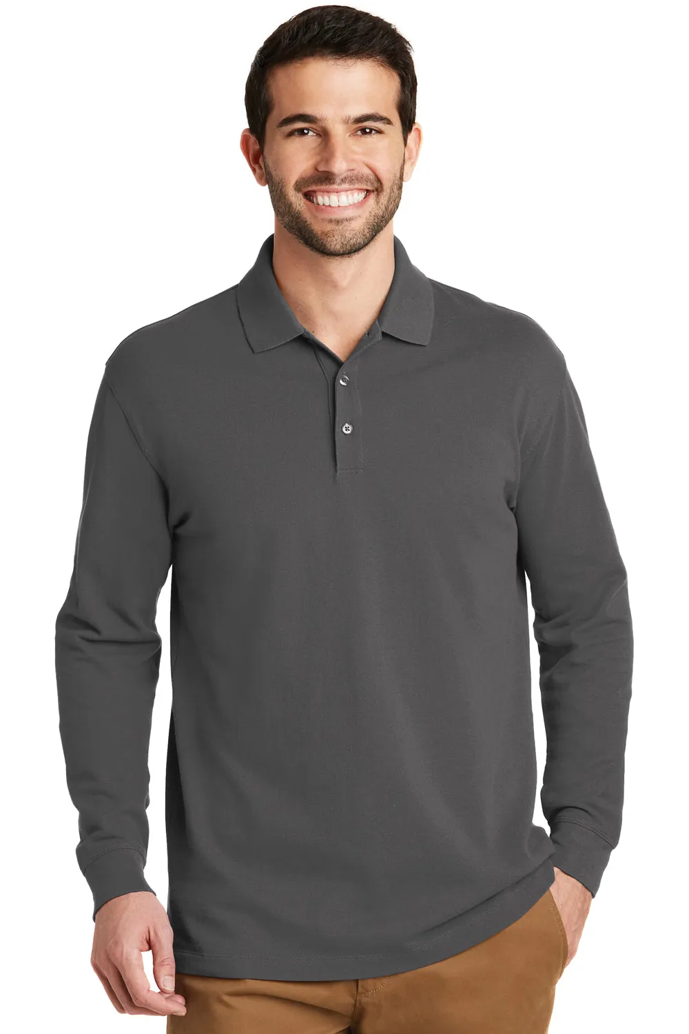 Port Authority Mens Wrinkle Resistant Long Sleeve Polo Shirt - Sterling Grey