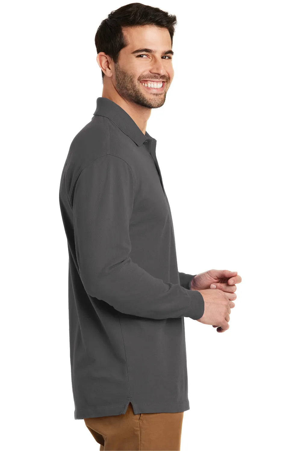 Port Authority Mens Wrinkle Resistant Long Sleeve Polo Shirt - Sterling Grey