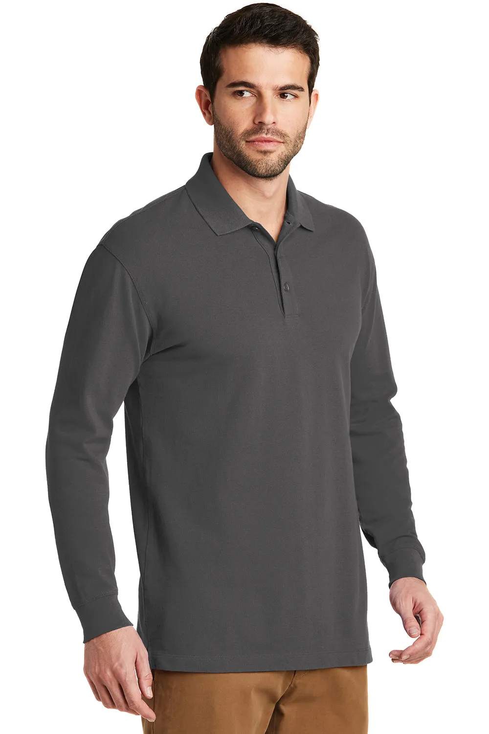 Port Authority Mens Wrinkle Resistant Long Sleeve Polo Shirt - Sterling Grey