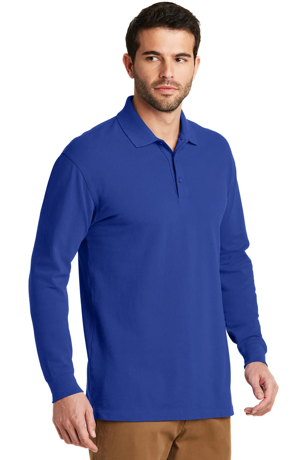 Port Authority Mens Wrinkle Resistant Long Sleeve Polo Shirt - True Royal Blue