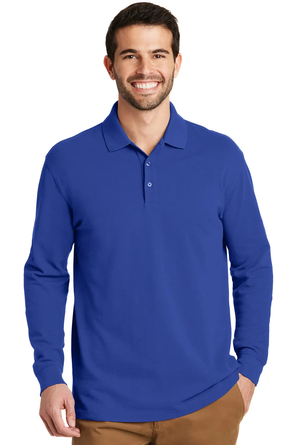 Port Authority Mens Wrinkle Resistant Long Sleeve Polo Shirt - True Royal Blue