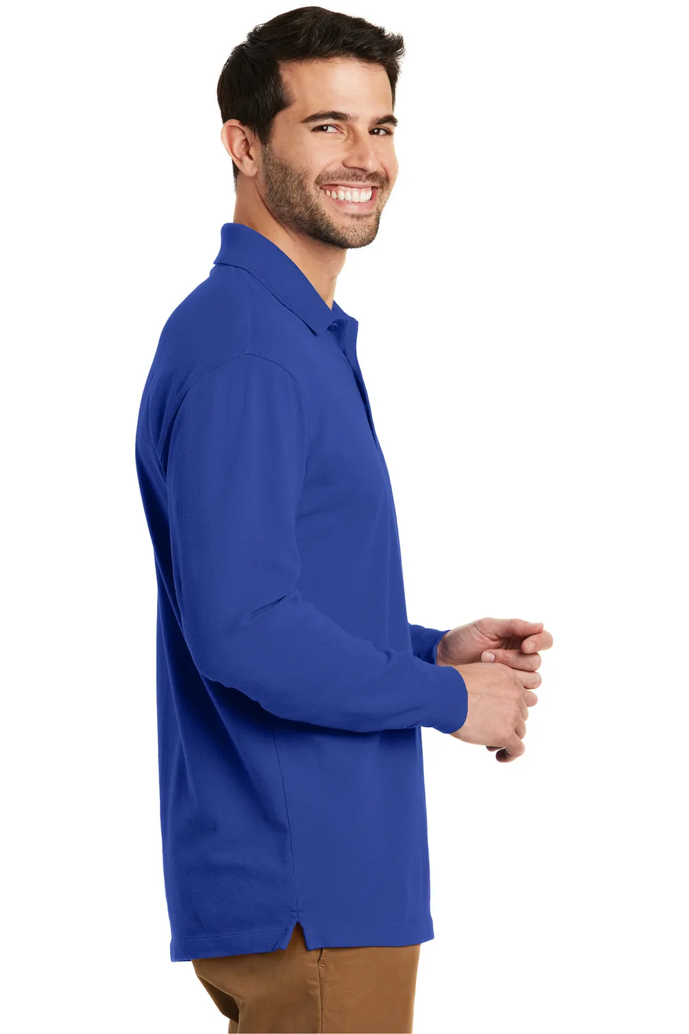 Port Authority Mens Wrinkle Resistant Long Sleeve Polo Shirt - True Royal Blue