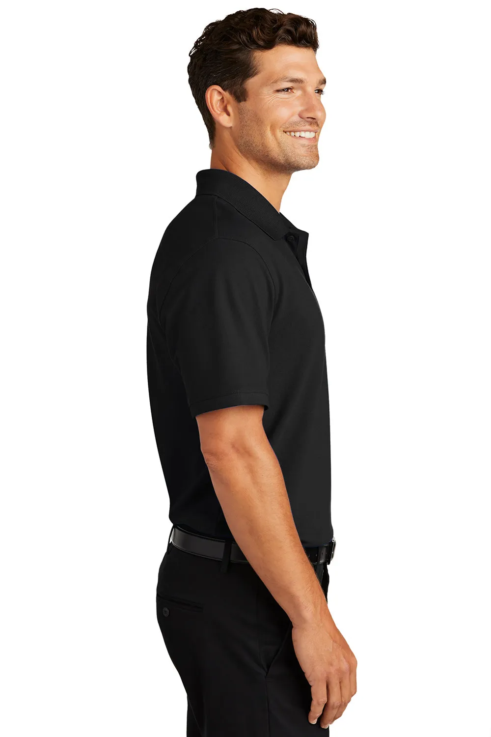 Port Authority Mens Wrinkle Resistant Short Sleeve Polo Shirt - Black