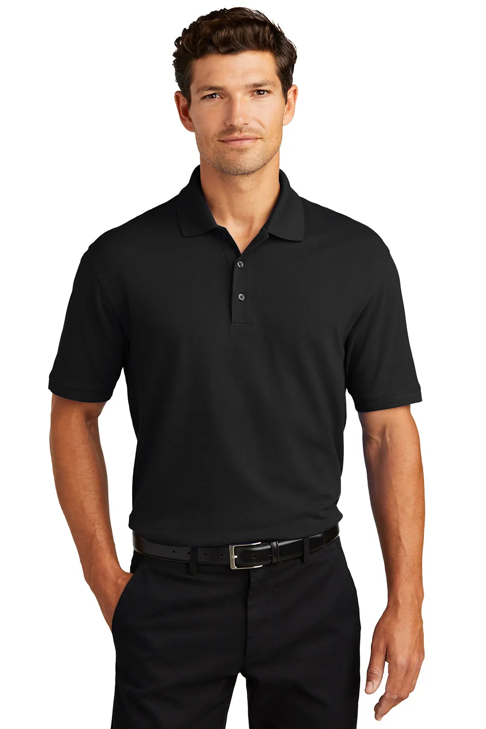 Port Authority Mens Wrinkle Resistant Short Sleeve Polo Shirt - Black