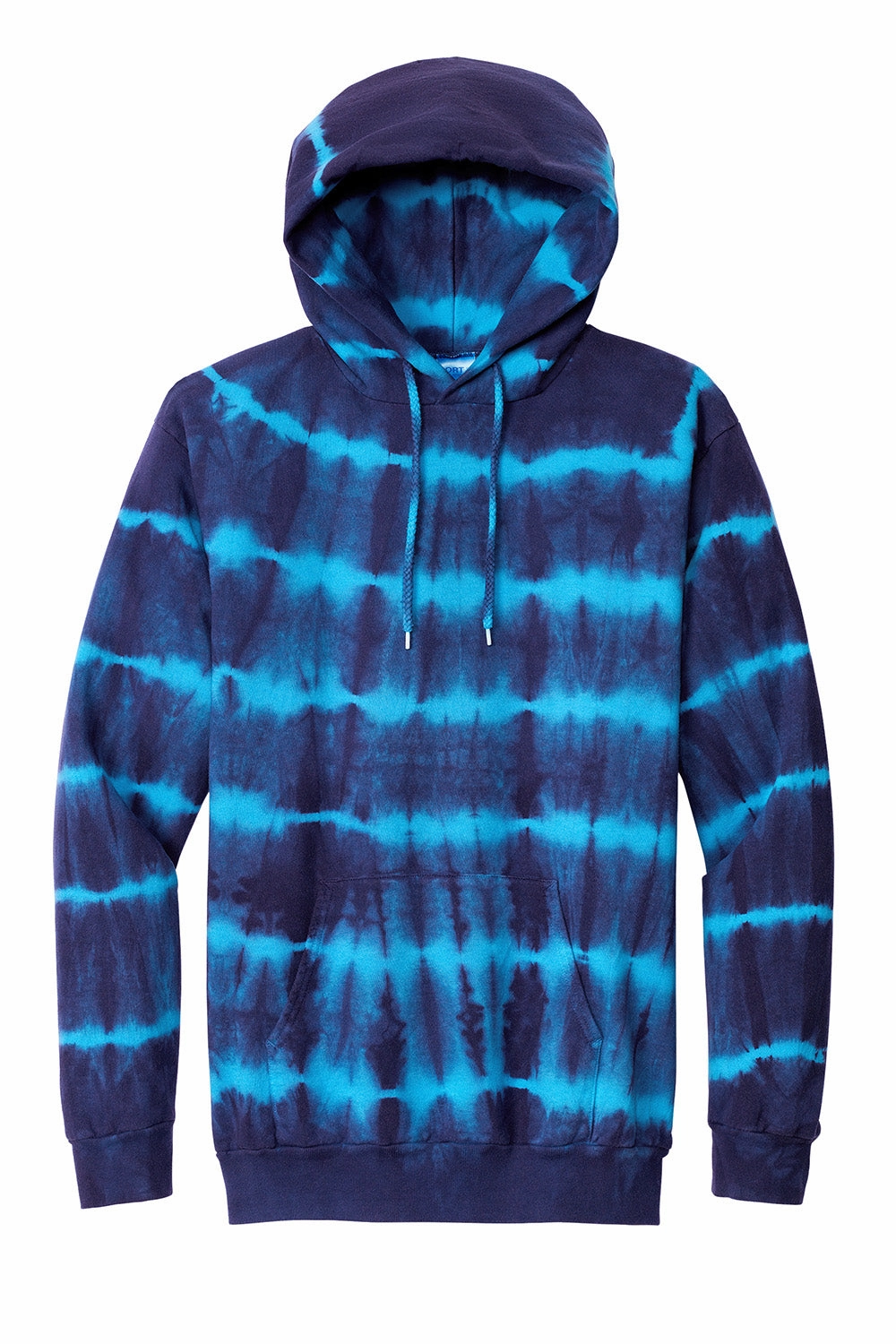 Port & Company Mens Allover Stripe Tie-Dye Fleece Hooded Sweatshirt Hoodie w/ Pouch Pocket - Turquoise Blue/Team Navy Blue