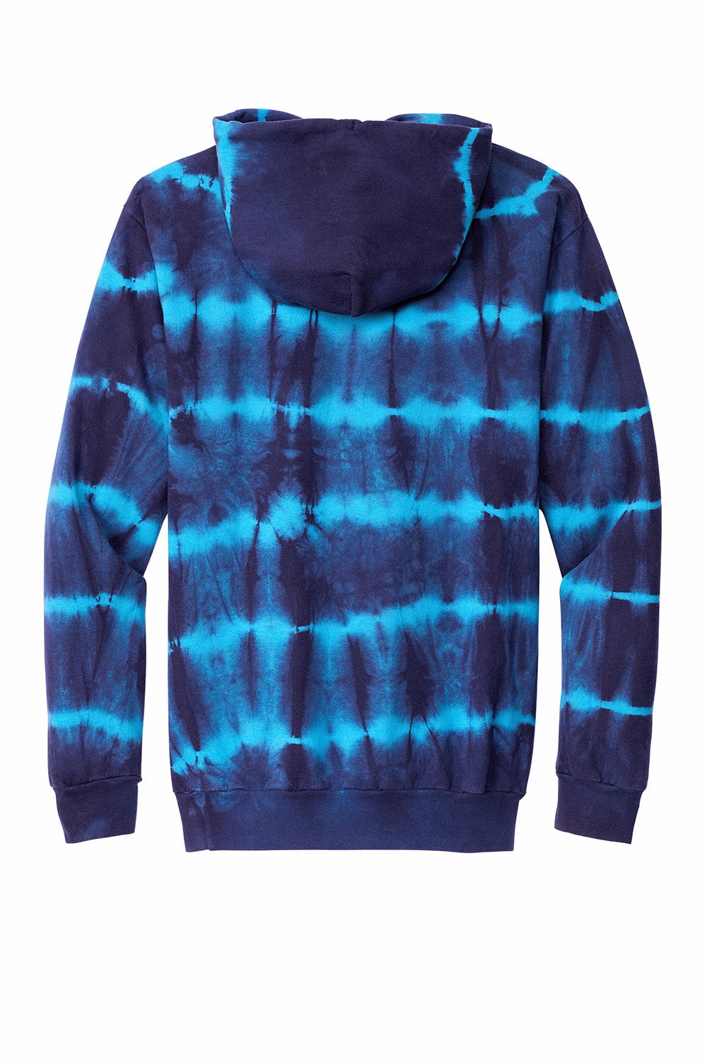 Port & Company Mens Allover Stripe Tie-Dye Fleece Hooded Sweatshirt Hoodie w/ Pouch Pocket - Turquoise Blue/Team Navy Blue