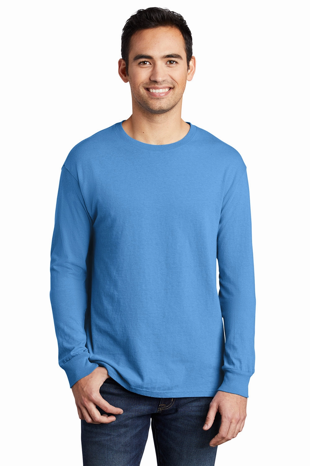 Port & Company Mens Beach Wash Long Sleeve Crewneck T-Shirt - Blue Moon