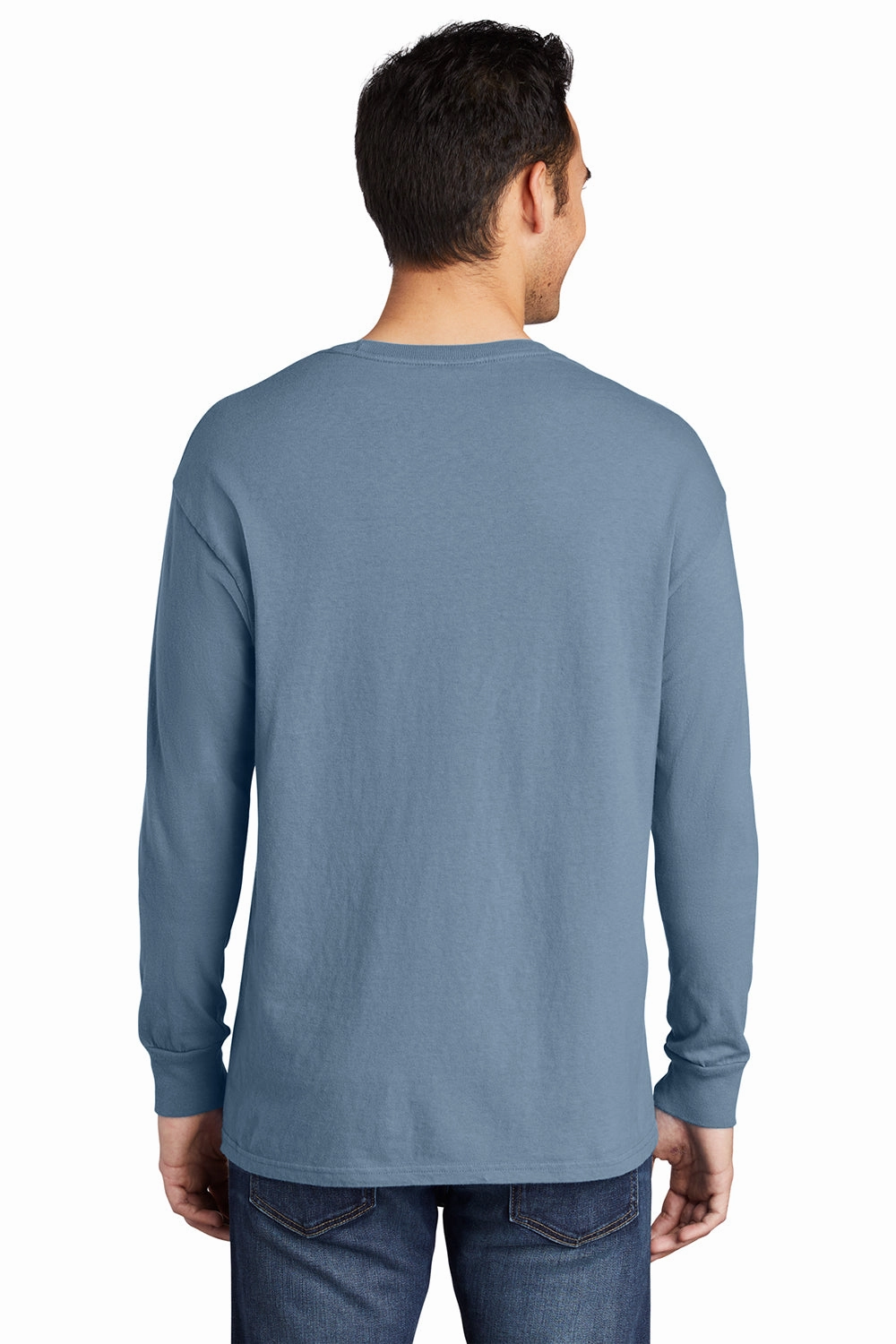 Port & Company Mens Beach Wash Long Sleeve Crewneck T-Shirt - Denim Blue